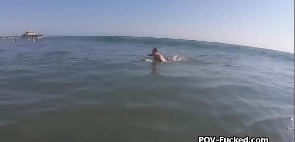  Surfer dude dives into teen pussy after surfing